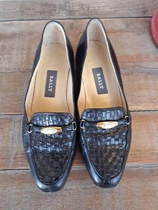 Vintage Bally Leather Woven Toe Black Flats Shoes Women's Venessa 6 Med Italy - Picture 1 of 9