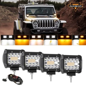 AUXBEAM 4pcs 4"inch LED Work Light Strobe Amber White For Chevy Ford Dodge Truck - Picture 1 of 12