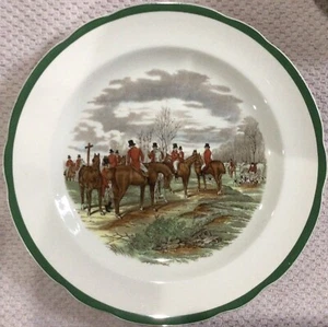 Fox Hunt Hunting Spode Dinner Plate The Meet Green Rim - Picture 1 of 4
