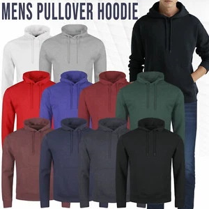 Mens Plain Hooded Sweatshirt Pullover Hoodie Adult Fleece Long Sleeved Sportwear - Picture 1 of 38