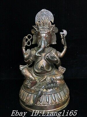 10,2  Alter Tibet Tempel Bronze 4 Arme Hand Ganapati Elefant Mammon Statue • 217€