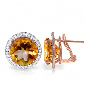 12.4 CTW 14K Solid Rose Gold French Clips Earrings Diamond Citrine - Picture 1 of 4