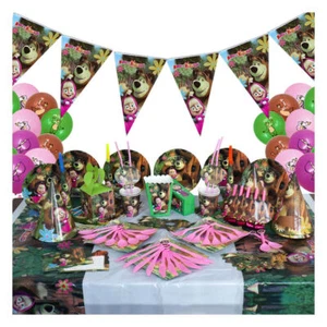 Masha And The Bear Kids Birthday Party Tableware Plate Cup Party Decoration Set - Picture 1 of 47