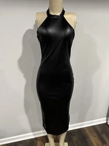 Dress Size Xl Women Bodycon Black Sleeveless long Sexy Faux Leather Midi - Picture 1 of 6