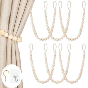 Wood Bead Curtain Tiebacks Set of 6 Curtain Holdbacks for Thin or Thick Windo... - Picture 1 of 6