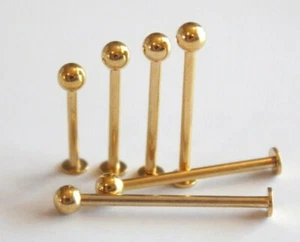 14g 16g 6mm-25mm Labret Bar Lip Cheek Dimple Ear Stud Piercing Gold Extra Long - Picture 1 of 3