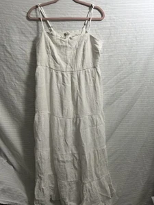 Knox Rose Peasant Dress White Lined V Neck Pockets Midi Boho Minimalist Sz L - Afbeelding 1 van 7