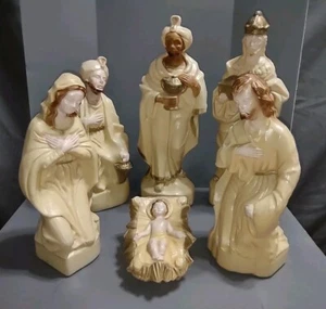 Vintage Table Top Nativity Set Christmas Blow Mold Lighted 6 Pc USA READ Tlc - Picture 1 of 20