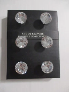 Set of 6 Crystal AcBLINGrylic Glass Diamontee & Chrome Bling Drawer Knobs NEW - Picture 1 of 4