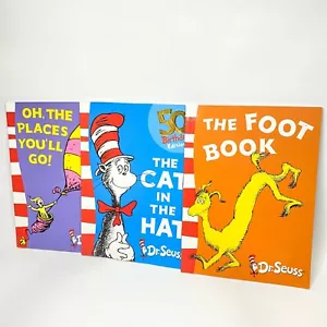 Dr. Seuss x3 Book Bundle Paperback 2003-07 Cat in The Hat Foot Book Places - Picture 1 of 8