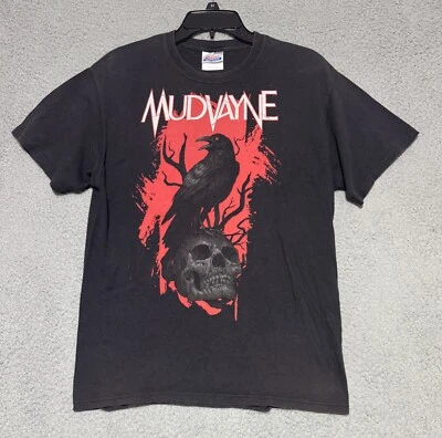 Hanes 重量级复古 2000 年代 Mudvayne Crow & Skull T 恤 Mend 中号 — 第 1/4 张图片