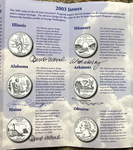 2003 US MINT PRINT HAND SIGNED / AUTOGRAPHED BY ALL 4 COIN ENGRAVERS * RARE Cover