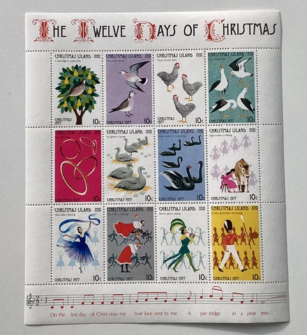 Christmas Island 1977 12 Days of Xmas Souvenir Sheet of 12 Cover