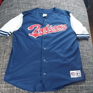 Vintage 2000 True Fan Mens Cleveland Indians Blue White Mesh Jersey Size Large - Picture 1 of 10