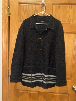 Suéter Cazadora Lands' End 100% Lana Hervida Cardi Mujer 18 Gris Marrón Botón Foto 1 de 4