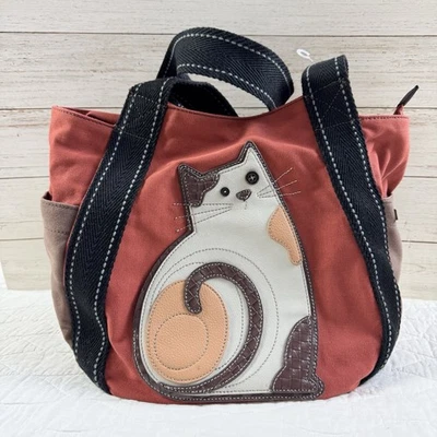 Caprichoso Bolso de Mano Chala Amante de Gatos Lona Cuero Vegano Gatito Hombro Cremallera Regalo Foto 1 de 4