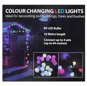 Lights4You 52ft (16m) 80 Large Bulbs LED Colour Changing Outdoor String Lights - Picture 1 of 9