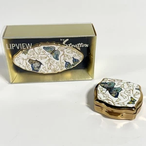 Caja de lápiz labial y soporte para pestañas Stratton England esmalte mariposa vintage - Imagen 1 de 23