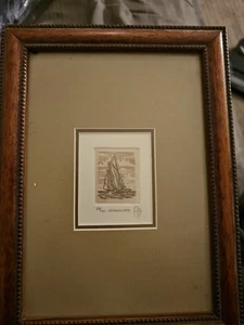 Gerahmter Bleistiftdruck "Schoner" - Bild 1 von 3