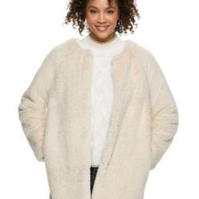 Abrigo de peluche de felpa Popsugar para mujer talla M marfil piel sintética de gran tamaño cuadrado relajado Foto 1 de 4