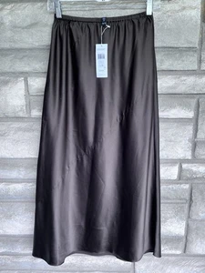 Eileen Fisher Stretch Silk Charmeuse Bias Skirt Xxs Silk $278 Chocolate Brown - Picture 1 of 6
