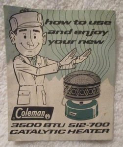Vintage~Coleman BTU 512-700 Cayalytic Heater~Pamphlet~1966~4.5" x 3.75" - Foto 1 di 7