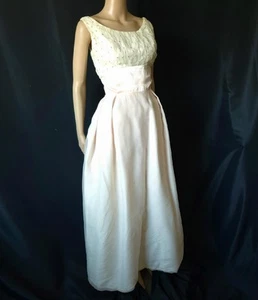 MOD Regency BEADED PINK SATIN & CHIFFON Vintage 1960s MAXI Formal DRESS GOWN S - Picture 1 of 9
