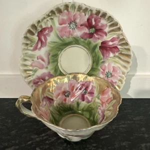 Antique Nippon Tea Cup Saucer Morimura Bros circa 1911 Moriage Swan Gold Japan - Picture 1 of 18