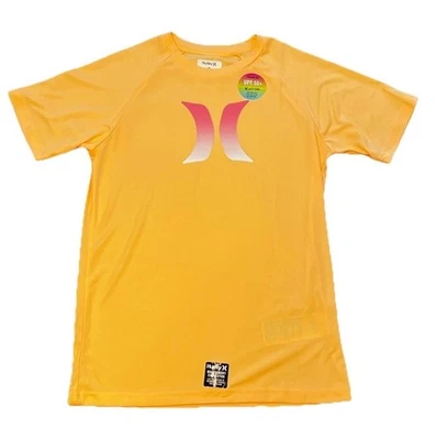 Hurley Boys Orange Short Sleeve UPF 50+ Logo H2O Dri Boys Large NWT Rashgaurd - Image 1 of 4