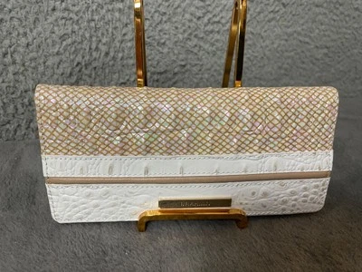Cartera Brahmin Ady Sea Salt blanca colada tarjeta de crédito cocodrilo cuero genuino Foto 1 de 4