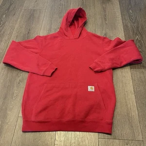 Vintage Carhartt Red Pullover Hoodie Sweatshirt Heavy Logo Youth XL 14 16 - Bild 1 von 8