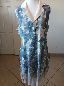 Origami By Vivien Damen Kleid Small Blau Beige Sterne Print Ärmellos Bohemian - Bild 1 von 13