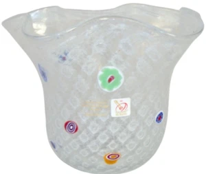 MURANO Art Glass Gambaro & Poggi Handkerchief Murrine Millefiori White Vase New - Picture 1 of 7