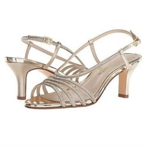 Caparros Mushroom Metallic Glam Rhinestone Leather Formal Dress Sandal Sz 9.5B - Picture 1 of 9