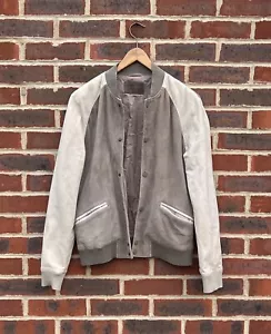All Saints Mens Academy Suede Leather Varsity Bomber Jacket Small Biker B179 - Picture 1 of 11