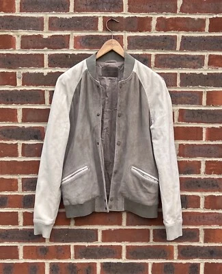 All Saints Mens Academy Suede Leather Varsity Bomber Jacket Small Biker B179 - Image 1 of 4