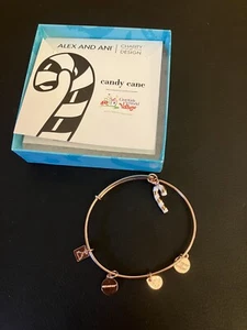 Alex and Ani Candy Cane Bracelet Gold & White Swirl Rose Gold Bangle - Picture 1 of 4