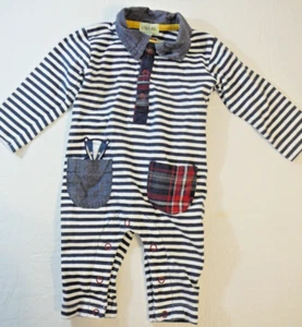 Lilly + Sid Kleinkind Junge 3 Monate UK marineblau gestreift Boutique Creeper Dachskragen - Bild 1 von 10
