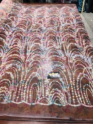 PINK-ORANGE SHINY GLITTER WAVE DESIGN ON A printed MESH-PROM-SOLD BY THE YARD. - Image 1 of 4