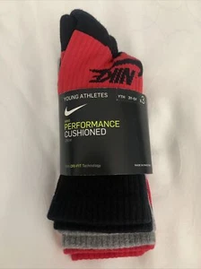 Nike Young Athletes Performance Cushioned Crew Socks 3 Pairs - Picture 1 of 6