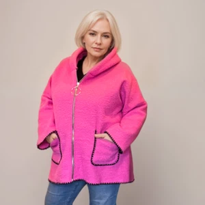 DAMEN HOT PINK BOUCLÉ MANTEL / JACKE MIT DECKENSTICH - Bild 1 von 5