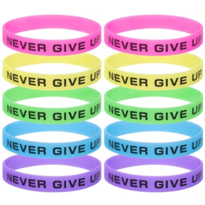 Never Give Up Silicone Wristband Glow in the Dark Inspirational Rubber Bracelets - Picture 1 of 22
