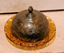 Vintage Glass Butter Dish with Silver Plated Lid Cover