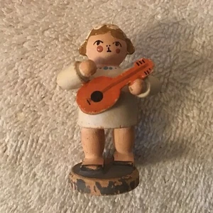 Vintage ERZGEBIRGE 3” Girl Angel Miniature Wood Germany-Rare Mandolin Guitar - Picture 1 of 6