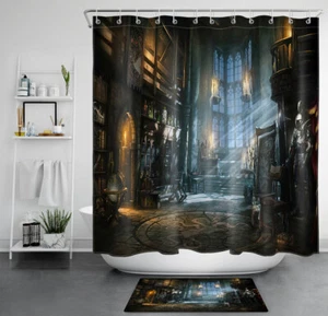 Cortina de ducha interior castillo medieval vintage para decoración de baño con ganchos gratis - Imagen 1 de 13