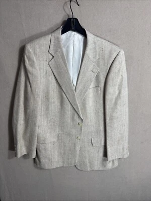GORGEOUS Harry Lebow 100% Silk Beige Yellow Sport Coat 41R 2 Button - Image 1 of 4
