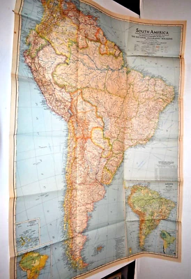 Vtg. 1942 National Geographic Map of the South America - 37" x 26" - Image 1 of 4
