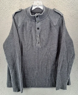 Banana Republic Wool Sweater Mens Large Gray Heavy Rib Knit 1/2 Zip Mock Neck  - Image 1 of 4