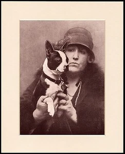BOSTON TERRIER LADY AND HER DOG  VINTAGE STYLE  PRINT MOUNTED READY TO FRAME - Picture 1 of 1