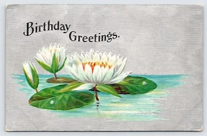 Birthday Greetings Lily Pad Flower in Water Embossed Postcard  P4 - Picture 1 of 2